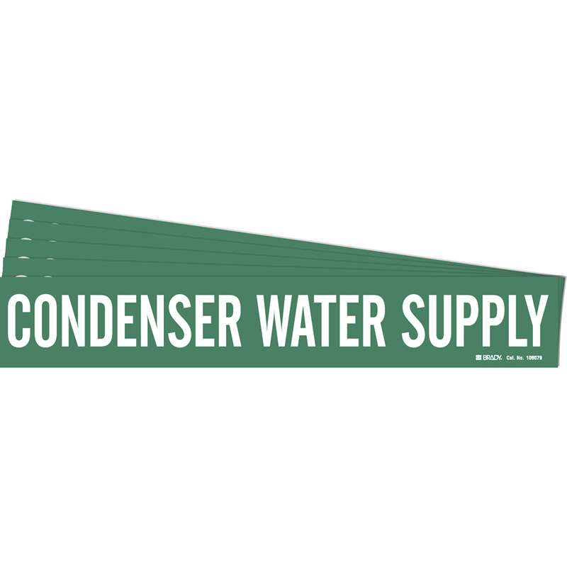 CONDENSER WATER SUPPLY Pipe Marker Style 1HV Polyester WT on GN 1 per Card, 5 PK